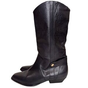 DINGO Black Embossed Leather Boot Size 7 Moto Edgy Low Heel Western Street style